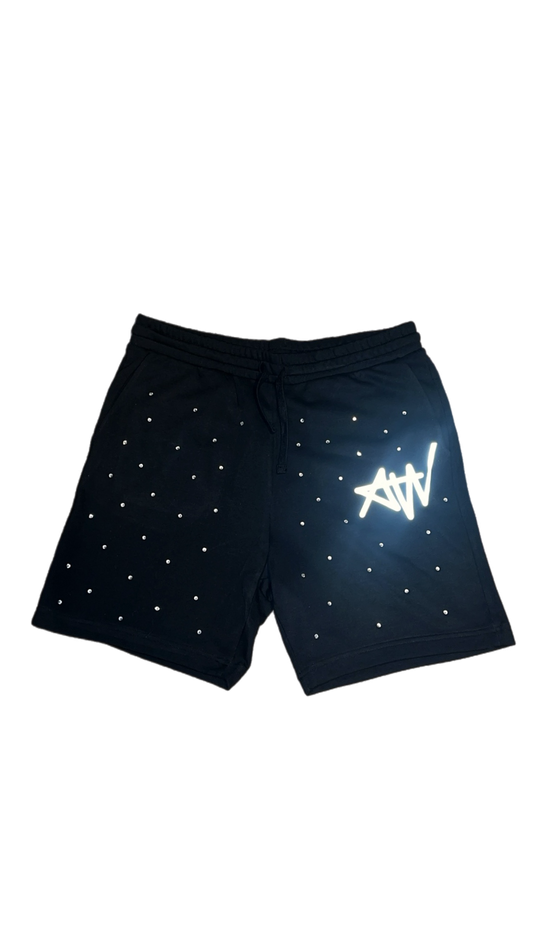 Rhinestone Logo Shorts in Black